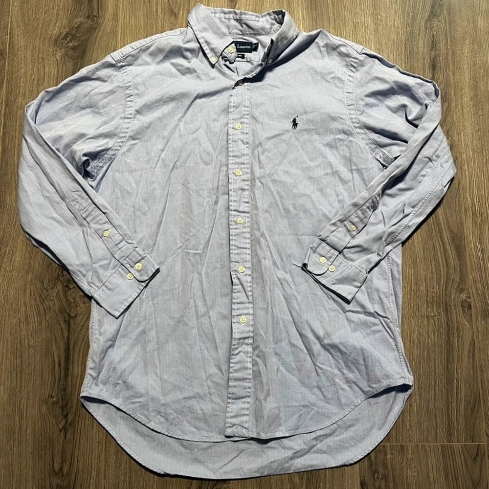 Polo Ralph Lauren Classic Fit Blue Herringbone Button Down Shirt Men's L